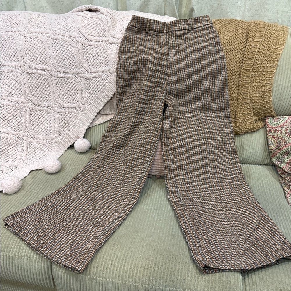 Shein PAP 21 Raccolta Carta Women's Plaid Brown Tweed Wide-Leg Pants - Medium